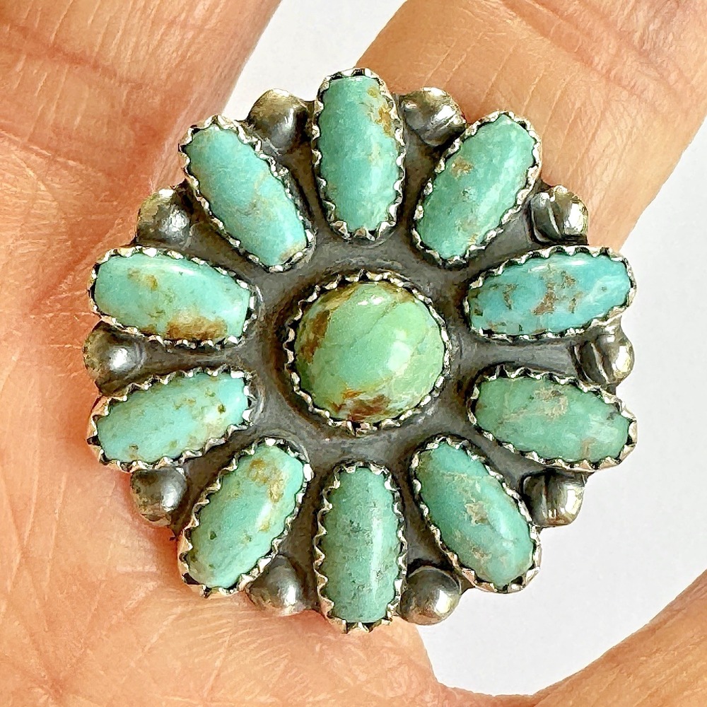 Navajo Turquoise Cluster Ring Sz 6 Sterling Signed‎ ML Perry Native American